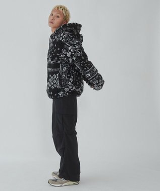 WEGO ボアパターンフードブルゾン ブラック