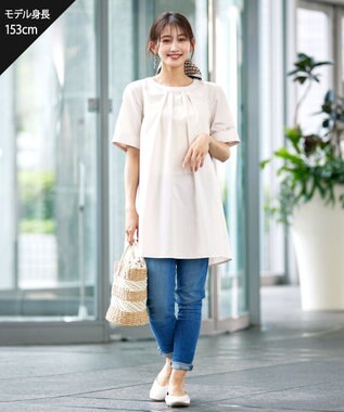 Tiaclasse L 【洗える】バックピンタックフレアチュニックブラウス アイボリー