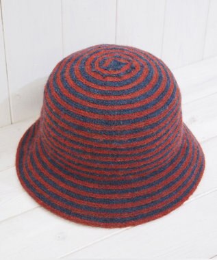 石田製帽 モヘヤ混ボーダー　バケット オレンジ