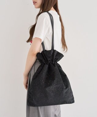 Green Parks ａｎｄｍｉｋｋａ．ラメベロアプリーツ巾着バッグ Black