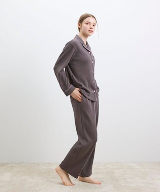 une nana cool 【綿混】ソフトコットンリブ 長袖開襟パジャマ MADE WITH LIBERTY FABRIC アッシュブラウン