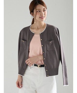 Te chichi 金釦ポケット付きクルーカーディガン