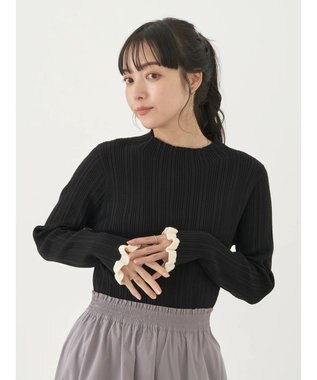 earth music&ecology 配色フリルニットプルオーバー Black