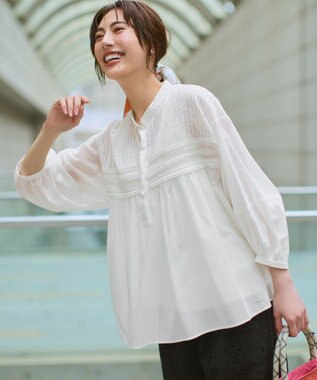 23区 コットンボイル ピンタック ブラウス