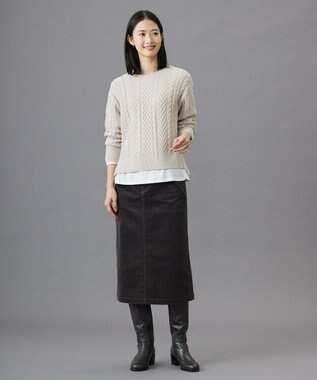 J.PRESS LADIES L 【WEB限定カラーあり・洗える】EIGER CORD ALAN クルーネックプルオーバー ニット ベージュ系