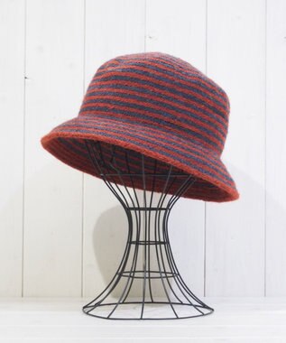 石田製帽 モヘヤ混ボーダー　バケット オレンジ