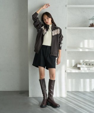 earth music&ecology フロントレーストラックジャケット Charcoal Gray