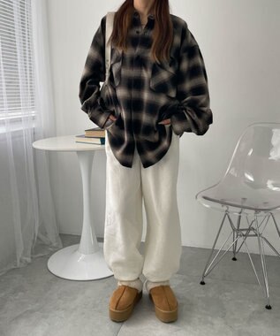 WEGO 【あったか/ウエストゴム】裏起毛スウェットジョガーパンツ ホワイトアイボリー