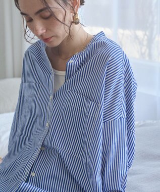  着丈が選べる オーバーサイズ バンドカラー シャツ / ストライプ / 無地