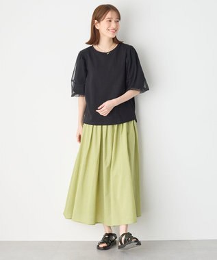 ANY 【ウエストゴム】シャンブレーライクフレアスカート アップルグリーン