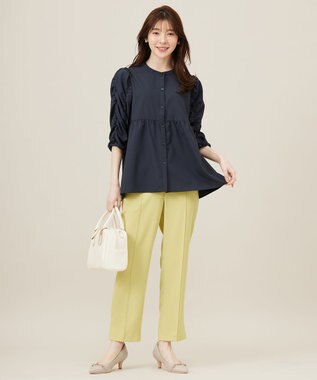 ANY SIS 【洗える】ギャザースリーブ ブラウス ネイビー