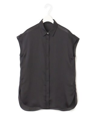 ICB 【接触冷感・洗える】サテンヨウリュウ フレンチスリーブシャツ ブラック系