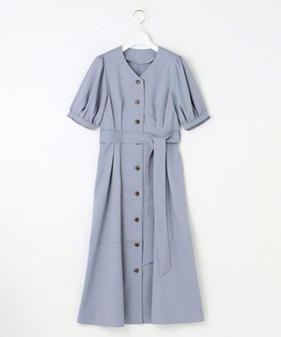 Feroux 【洗える】パフスリーブシャツ ワンピース スカイブルー系