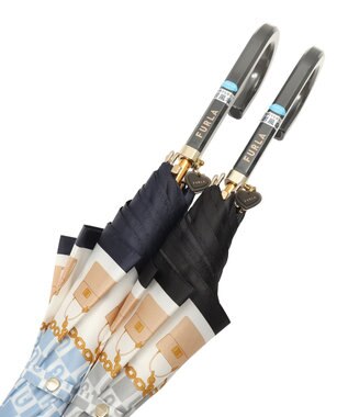 MOONBAT FURLA 長傘 チャーム＆ロゴプリント UV 耐風 日本製 サックスブルー