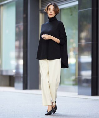 ICB 【洗える】 ヴィスコースワイド タートルネックプルオーバー ブラック系