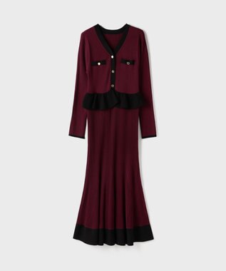 GRACE CONTINENTAL バイカラーニットワンピース ボルドー