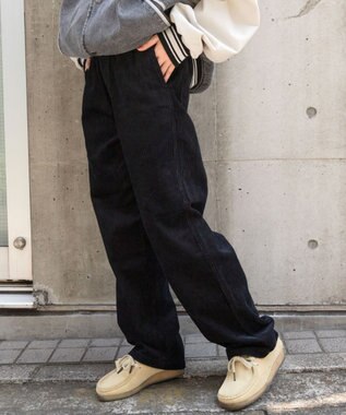 WEGO 【ユニセックス着用ITEM/ウエストゴム/SMLサイズ展開】コーデュロイイージーストレートパンツ ブラック