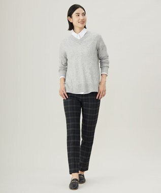 J.PRESS LADIES L 【洗える】CASHMERE BLEND Vネック プルオーバーニット トップグレー系