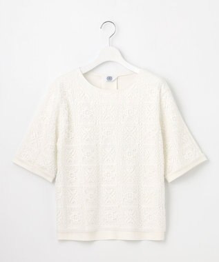 J.PRESS LADIES L 【一枚で着映え・シーンレスに活躍】レーシーコンビ クルーネック カットソー オフ系