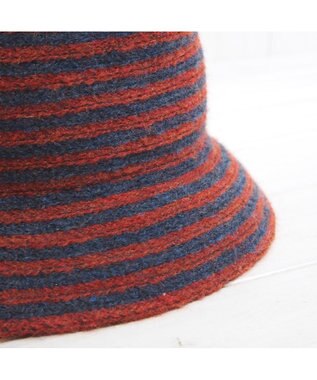 石田製帽 モヘヤ混ボーダー　バケット オレンジ