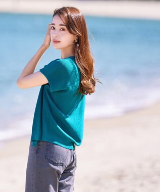 Tiaclasse 【洗える】リネンタッチカーディガン ターコイズブルー