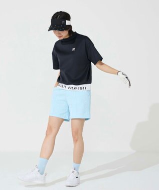FILA GOLF／marie claire 【FILA GOLF】 裾切り替え半袖モックネックシャツ｜セットアップ可 ブラック