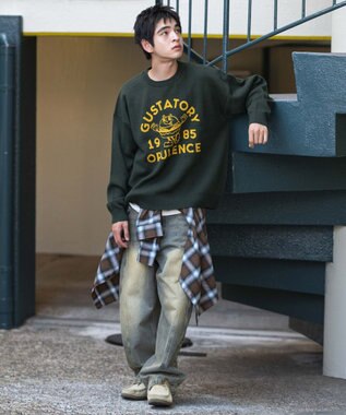 WEGO 【ユニセックス着用ITEM/SMLサイズ展開】ジャガードグラフィックプルオーバー ダークグリーン