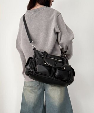 WEGO ポケットデザインボストンショルダー ブラック