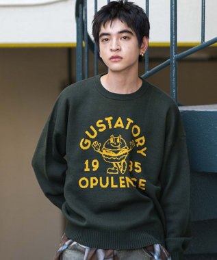 WEGO 【ユニセックス着用ITEM/SMLサイズ展開】ジャガードグラフィックプルオーバー ダークグリーン