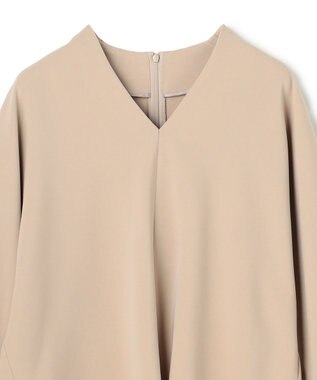 BEIGE， RUE / ドライタッチVネック配色ステッチブラウス Taupe