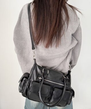 WEGO ポケットデザインボストンショルダー ブラック