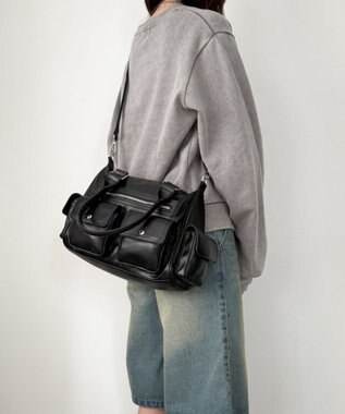 WEGO ポケットデザインボストンショルダー ブラック