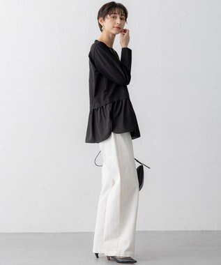 23区 【洗える】シアータフタ コンビ カットソー ブラック系