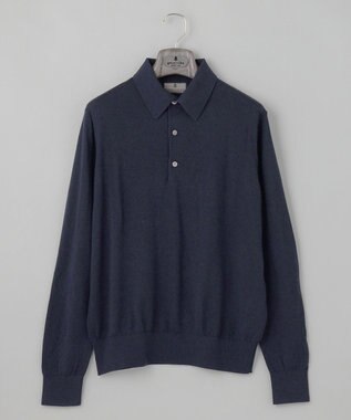GOTAIRIKU オリジナル設計【洗える/チクチクしにくい/ピリングしにくい】イタリア糸 ハイゲージ  ニットポロ_WOOL100% ネイビー系