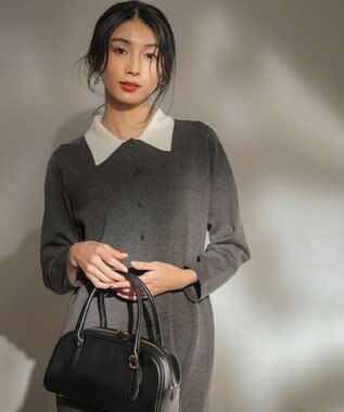 組曲 ニット襟トロンプルイユ ワンピース グレー系