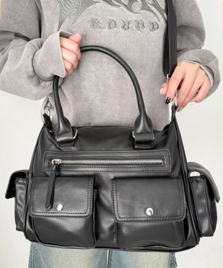 WEGO ポケットデザインボストンショルダー ブラック