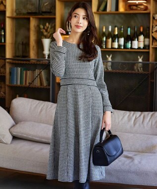 Tiaclasse L 【洗える】ツイード配色フレアワンピース ブラック