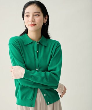 ANY L コットンブレンドポロカーデ グリーン