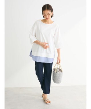 Green Parks 裾ドッキングレイヤー風７分袖プルオーバー Off White