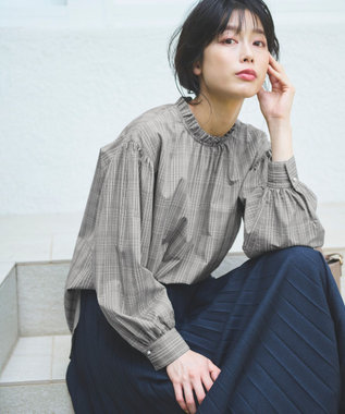 ANY L 【UVカット/抗菌防臭/速乾】エニィファンクション　フリルモックブラウス グレンチェック