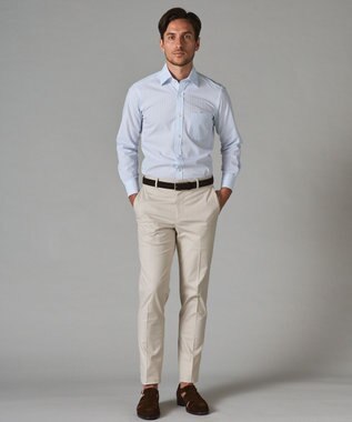 GOTAIRIKU 春夏向け【形態安定】SUMMERPREMIUMPLEATS_スモールワイドカラー 長袖ドレスシャツ（ストライプ/チェック） サックスブルー系1