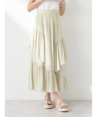 earth music&ecology シアー楊柳アシメティアードスカート Green