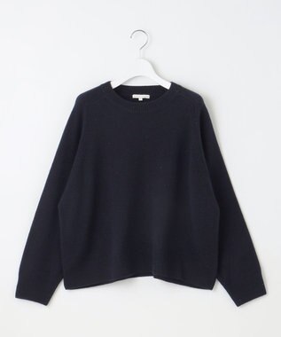 自由区 L 【洗える】ウールカシミヤブレンドラメスパンコールクルーネック ニット ネイビー×ブラック