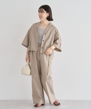 Green Parks 綿麻混イージーワイドパンツ Light Beige