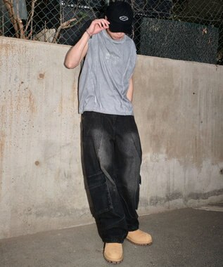 WEGO 【ユニセックス着用ITEM/MLサイズ展開】コールドダイスウィッチングロゴノースリーブ グレー