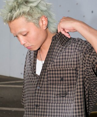 WEGO 【ユニセックス着用ITEM】ブリーチチェックロゴシャツ（SS） ブラックチェック1