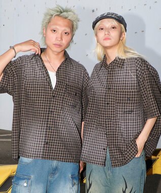 WEGO 【ユニセックス着用ITEM】ブリーチチェックロゴシャツ（SS） ブラックチェック1