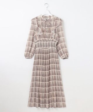 Feroux 【洗える】プリーツ ワンピース ダークブラウン系（チェック柄）
