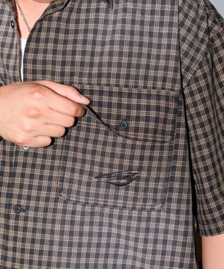 WEGO 【ユニセックス着用ITEM】ブリーチチェックロゴシャツ（SS） ブラックチェック1