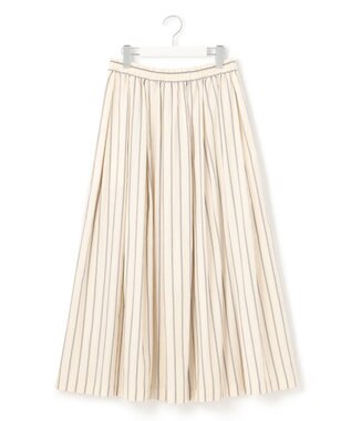 23区 【SLOW/洗える】コットンナイロンストライプ タックフレア スカート アイボリーストライプ
